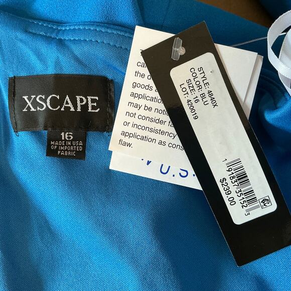 XSCAPE One Shoulder Ruffled High Low Sheath Cocktail Dress Blue Size 16 - Picture 11 of 13